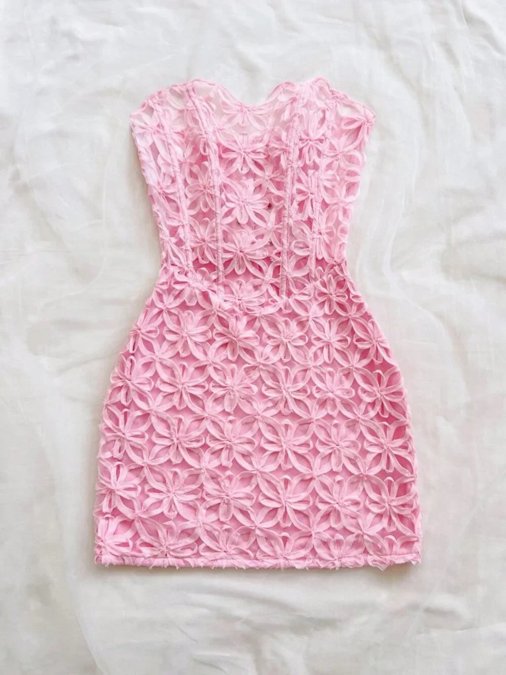 Pink Sexy Women's Backless Lace Tie-Up Mini Dress - Picture 5 of 7